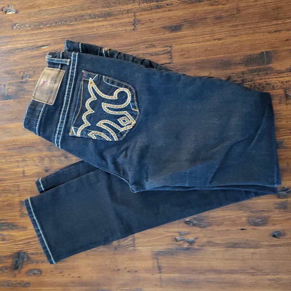 MEK DNM Carlson Cigarette Blue Jeans with Embroidered Pockets Size 31/34
